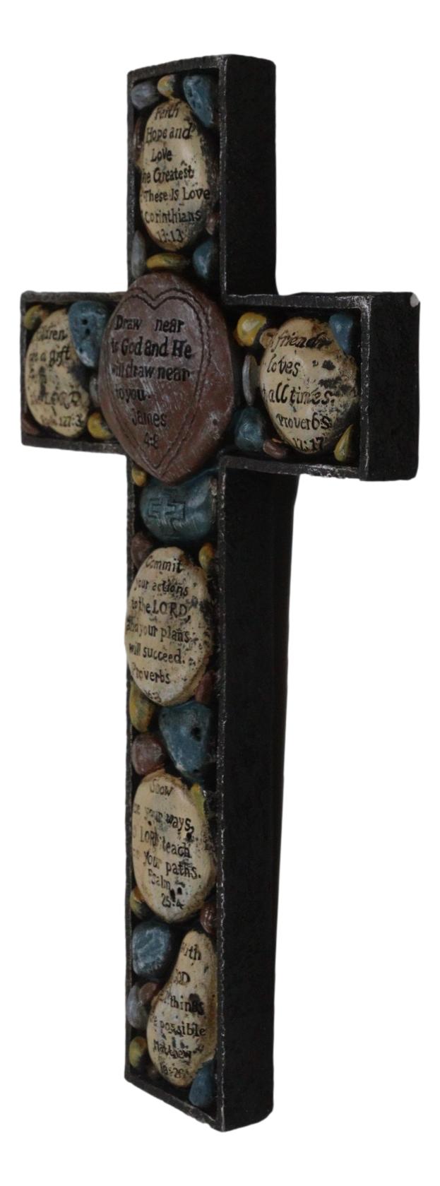 Rustic Western Colorful Pebbles With Bible Scriptures Faith Hope Love Wall Cross