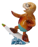 Sunkissed Surfing Turtle with Brown Shell Riding Surfboard Over Waves Figurine