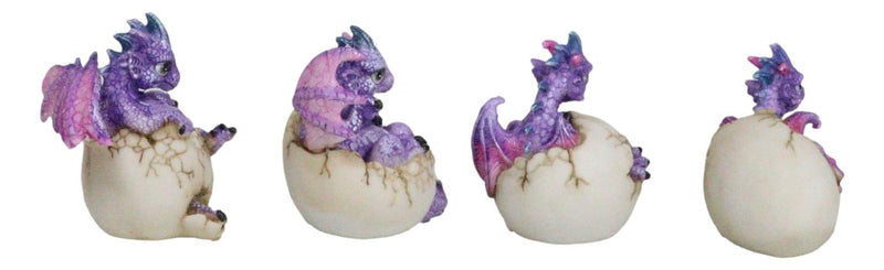 Set Of 4 Purple Spyro Baby Dragon Hatchlings Breaking Out Of Eggs Figurines