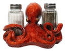 Red Spotted Nautical Marine Cephalopod Octopus Salt Pepper Shakers Holder Set