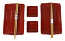 Red Black Melamine Wavy Sushi Plates Sauce Dishes And Chopsticks Set Serves 2