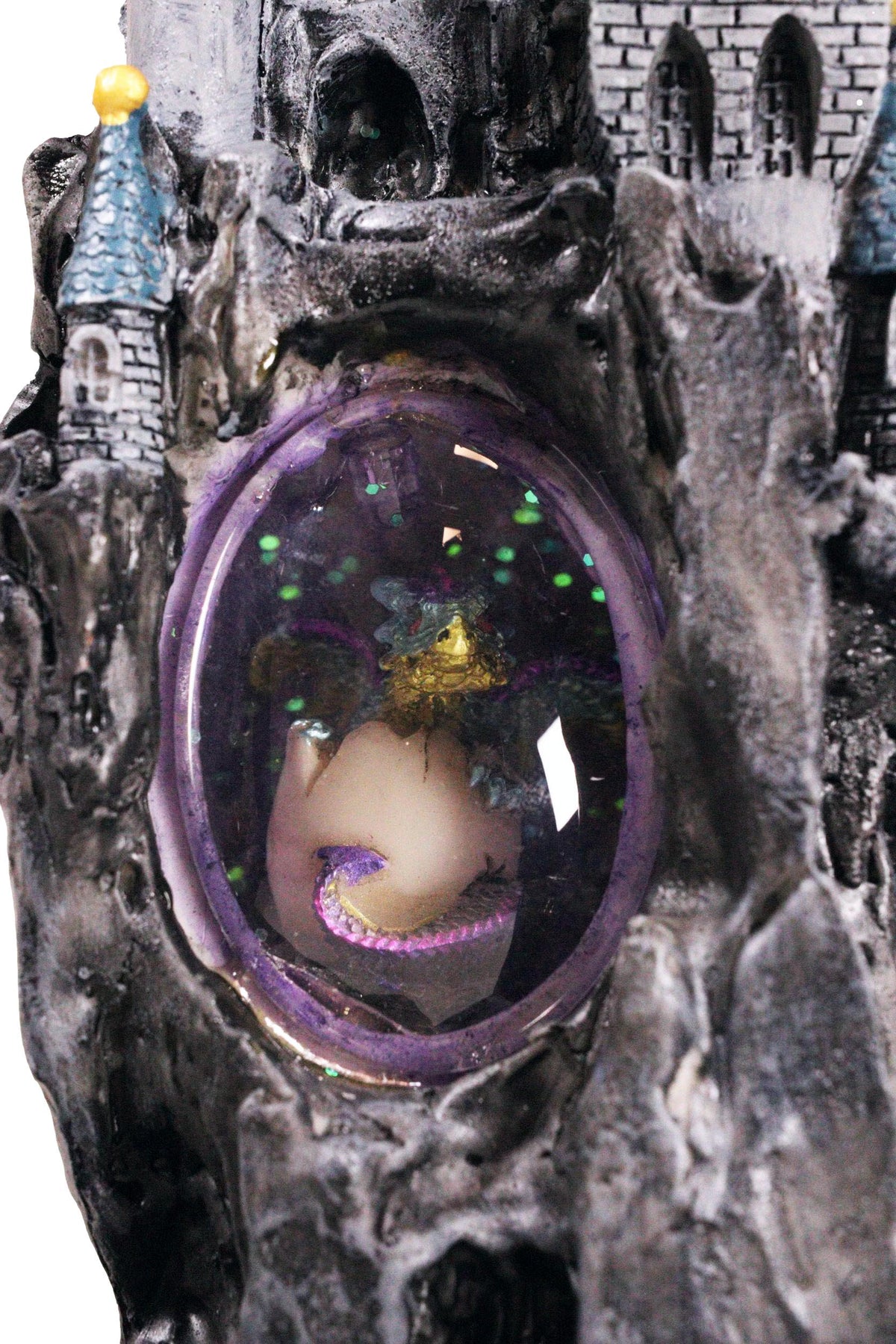 Large Rainbow Dragon On Castle Statue With Wyrmling In Egg LED Light Glass Ball - Ebros Gift