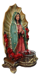 Our Blessed Mother Mary Lady of Guadalupe With Roses Candleholder Figurine 11"H