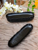 Pack Of 6 Kokuyo Modern Black Ceramic Wavy Oblong Long Serving Platters 13.25"L