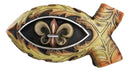 Faux Wood Jesus Fish Ichthys With Fleur De Lis Cross Decorative Trinket Box
