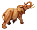Lucky Elephant Figurine with Trunk Up Faux Wood Carved Look Home Décor 10" Long