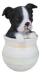 Black White Tuxedo Boston Terrier Puppy Dog Figurine With Glass Eyes Pup In Pot