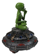 Green Roswell Alien On Spaceship Saucer Incense Burner Decorative Box Figurine