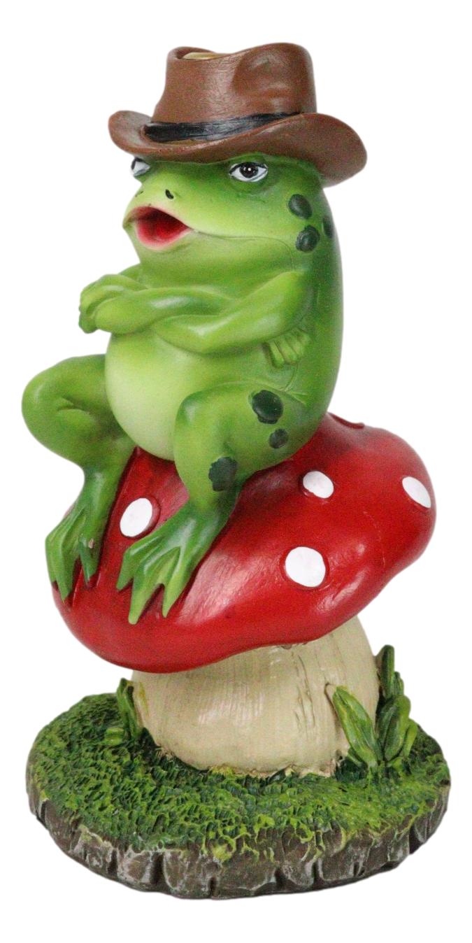 Western Outlaw Cowboy Frog On Mushroom Backflow Incense Cone Burner Figurine