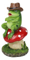 Western Outlaw Cowboy Frog On Mushroom Backflow Incense Cone Burner Figurine