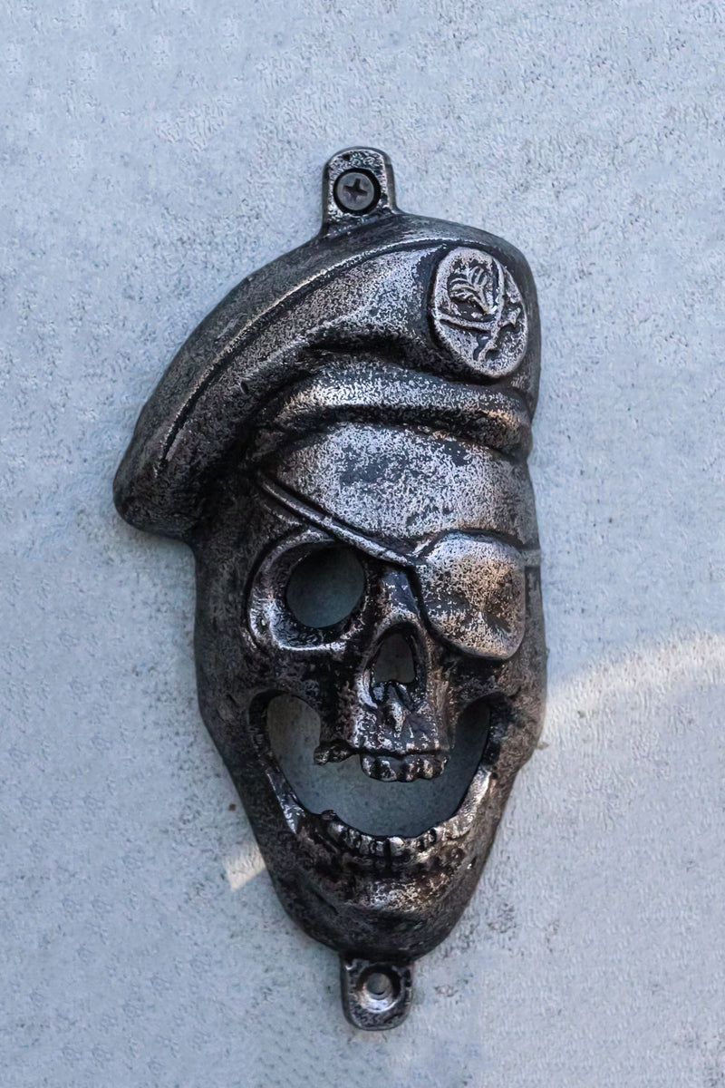 Silver Bone Chilling Pirate Buccaneer Skull Skeleton Wall Beer Bottle Cap Opener