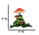 Story Time Green Frog Father Reading Book to Son By Toadstool Mushrooms Figurine