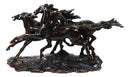 Three Equestrian Wild Galloping Horses Large Statue 18" Long Electroplated