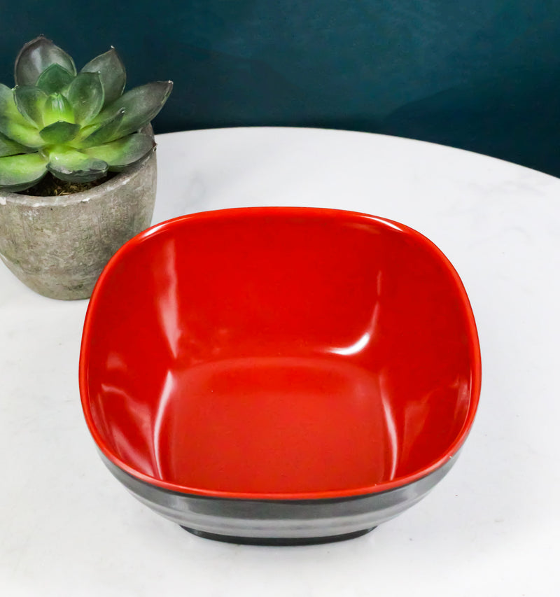 Set Of 6 Red And Black Square Ridged Small Soup Salad Rice Melamine Bowls 4.5"L