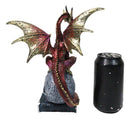 Metallic Red And Gold Dragon On Oversized Witch Skull With Pentagram Figurine