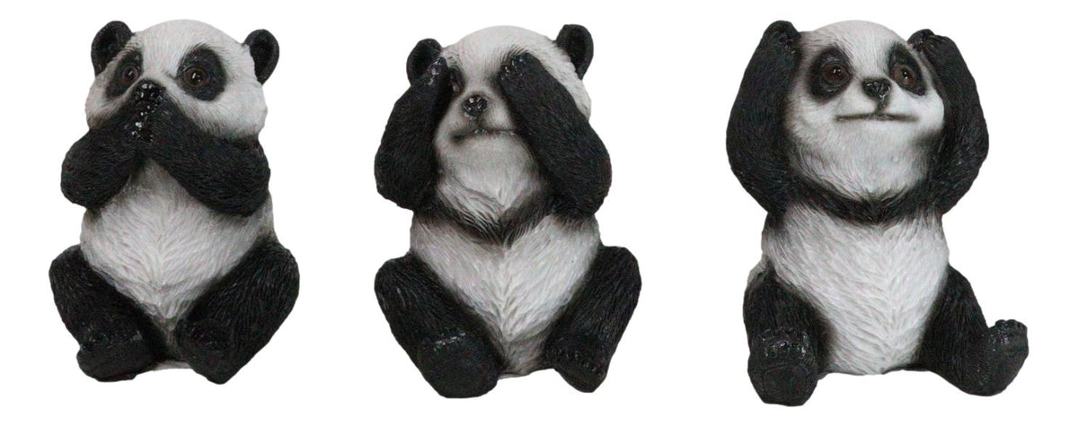 Set Of 3 See Hear Speak No Evil Whimsical Giant Panda Bears Mini Figurines - Ebros Gift