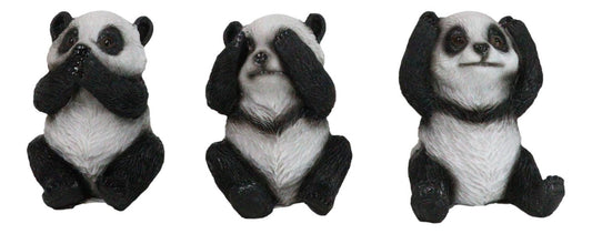 Set Of 3 See Hear Speak No Evil Whimsical Giant Panda Bears Mini Figurines - Ebros Gift