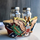 Military E Pluribus Unum Bald Eagle Crest With USA Flag Salt Pepper Shakers Set