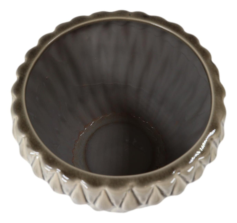 Glazed Pottery Ceramic Diamond Pattern Floral Grey Vase Planter Pot Gardening