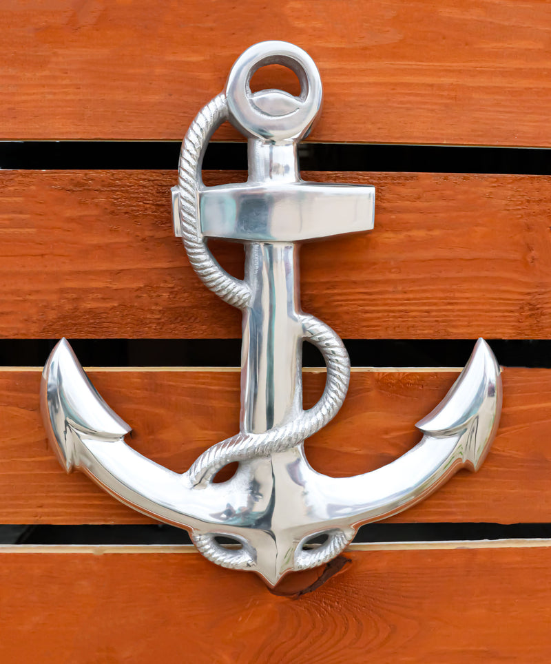 Nautical Ocean Marine Polished Aluminum Metal Ship Anchor Wall Decor Plaque 18"H
