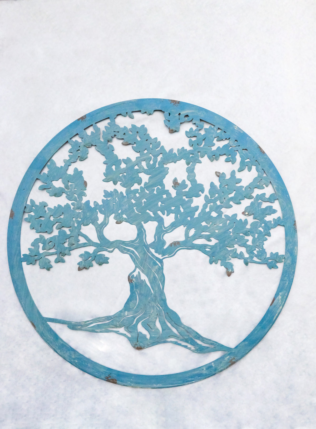 Blue 24"D Oversized Round Celtic Tree of Life Medallion Metal Wall Circle Plaque