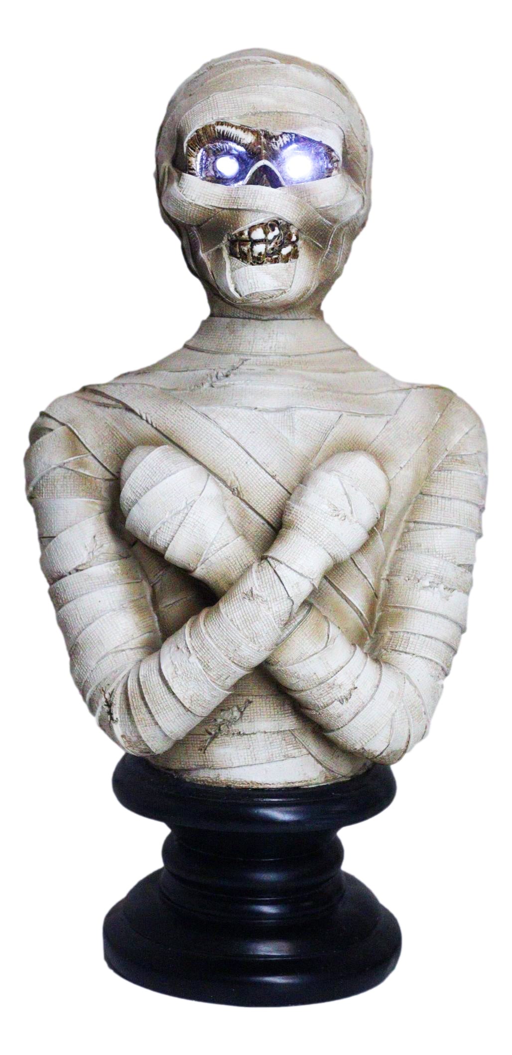 Egyptian King Tut Corpse Mummy Sarcophagus Bust Figurine With LED Light Up Eyes