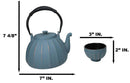 Blue Vertical Lines Design Tetsubin Cast Iron Teapot 33oz And 4 Tea Cups Set