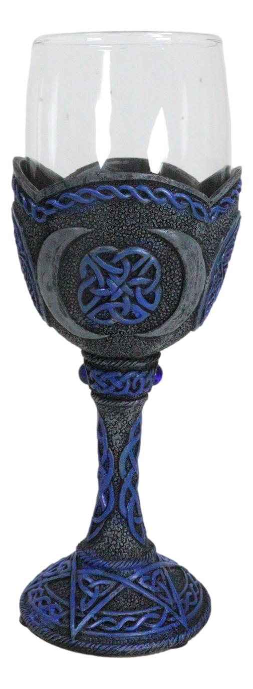 Sacred Triple Moon Goddess Pentagram Wicca Celtic Knot Wine Glass Goblet Chalice