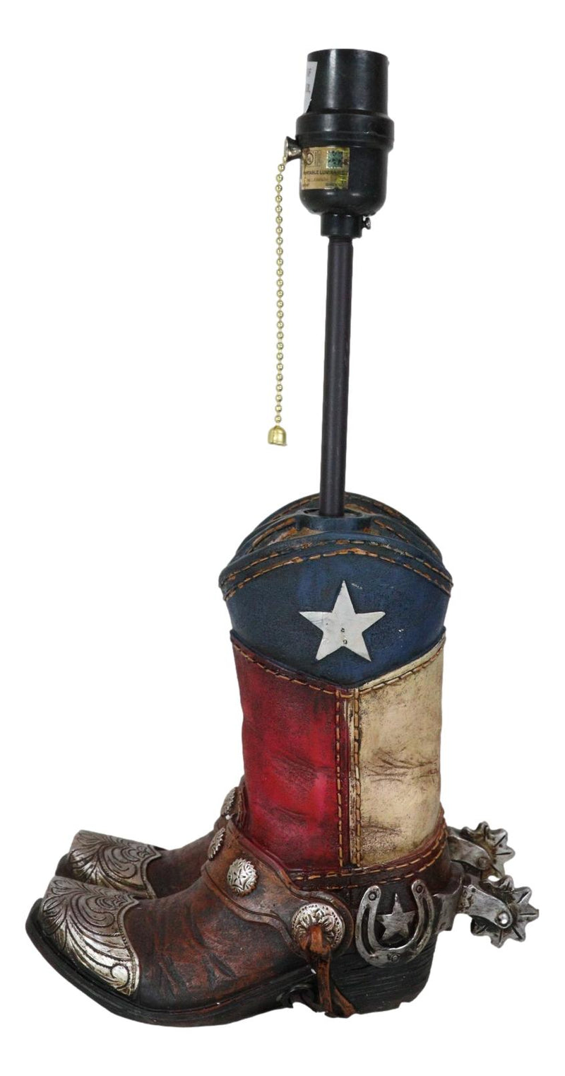 Rustic Western Patriotic Texas Flag Horseshoes Cowboy Spur Boots Table Lamp 19"H