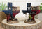 Set Of 2 Western Texas Map Cowboy Boots Cow Skull Horseshoe Cactus Figurines