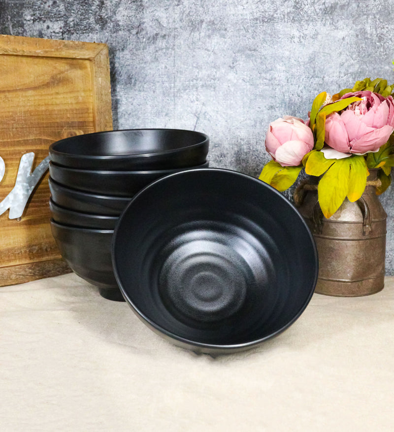 Pack Of 6 Modern Ridged Matte Black Melamine Deep Ramen Soup Pasta Bowls 46oz