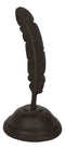 Rustic Cast Iron Brutalist Indian Eagle Feather On Ink Base Paperweight Figurine