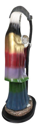 Large 2 Feet Tall Holy Death Santa Muerte Holding Scythe In Rainbow Robe Statue