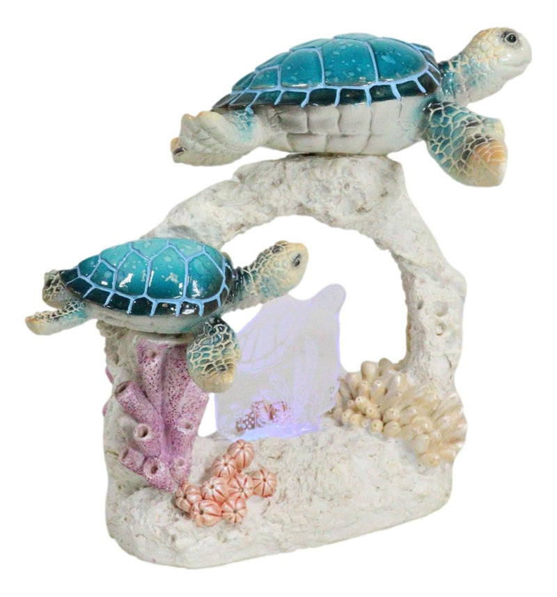 Sea Turtle Mother And Hatchling Family By Coral Reef With 3D LED Light Figurine