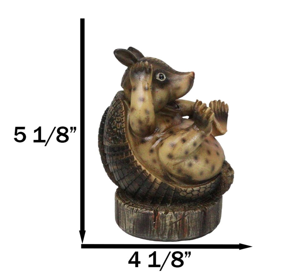 Western Rustic Texas Comical Baby Armadillo On Tree Money Coin Bank Figurine