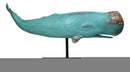 Abstract Art Blue Sperm Whale Fish Faux Distressed Wood Sculpture On Stand 30"L