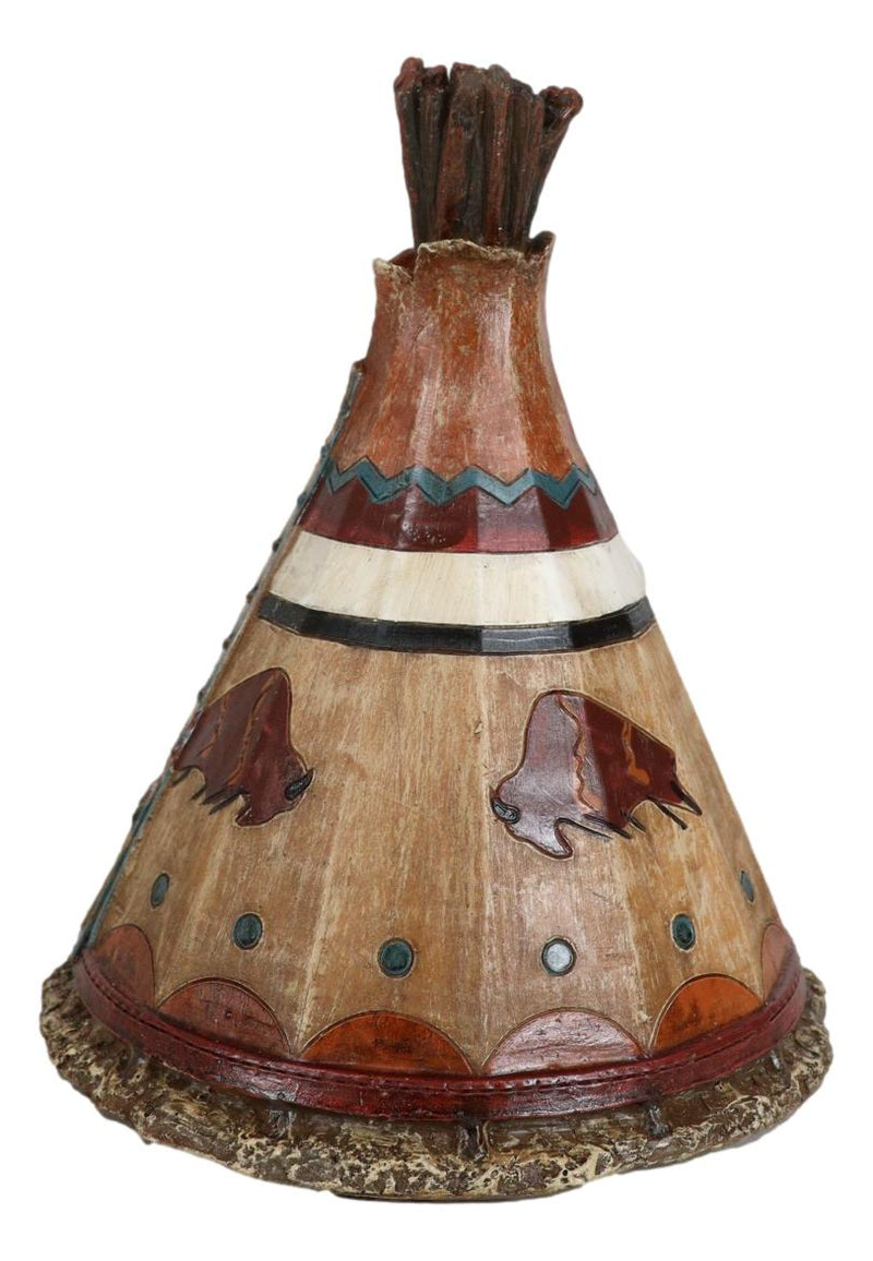 Rustic Western Bison Tribal Indian Teepee Hut Money Coin Savings Bank Figurine