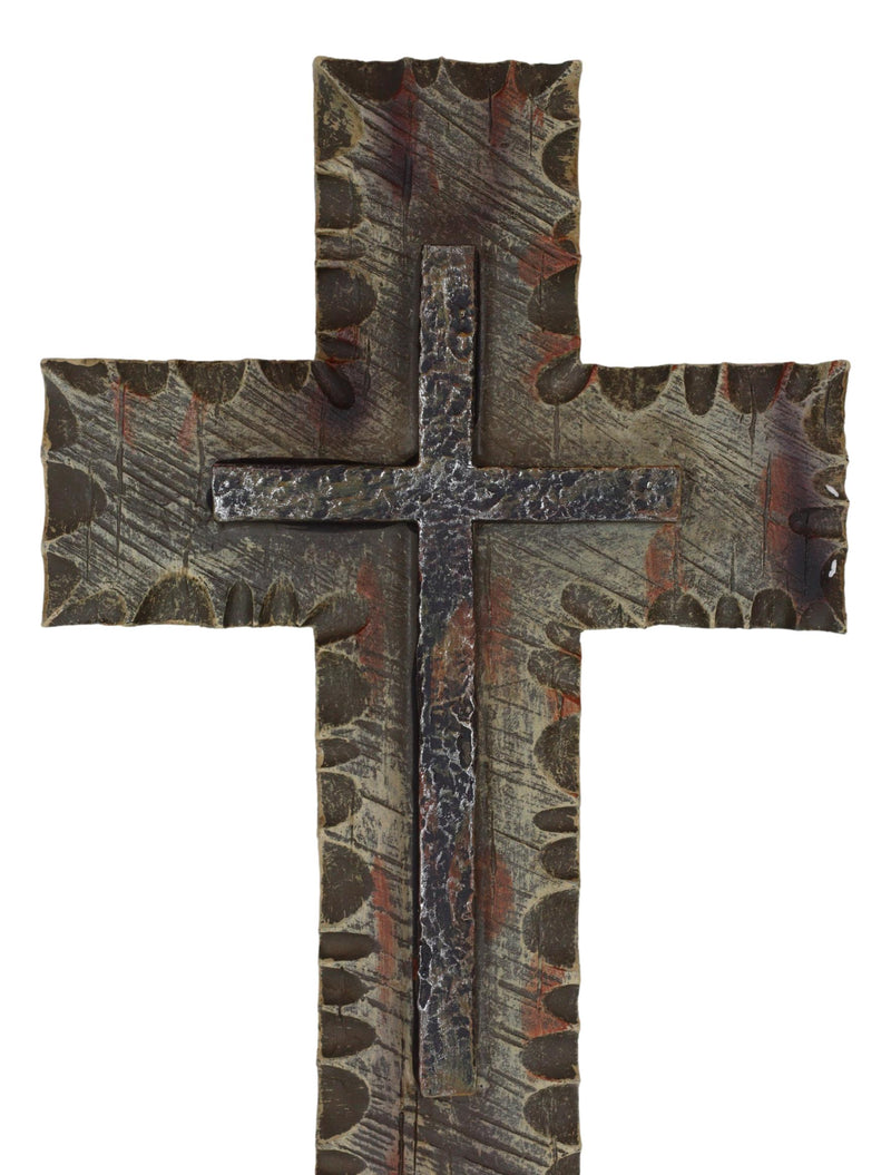 10"H Rustic Western Chiseled And Chipped Faux Wood Layered Wall Cross Crucifix