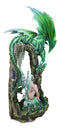 Large Elf Fairy With Green Emerald Dragon by Ice Crystals Stone Arch Statue