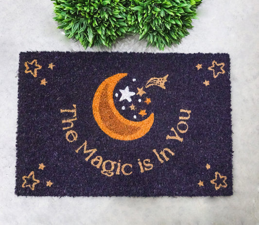 The Magic is in You Moon and Stars Wicca Coir Coconut Fiber Floor Mat Doormat