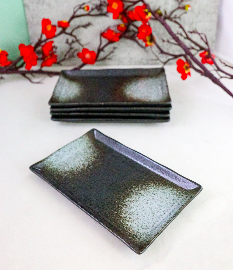 Pack Of 5 Grey Tone Hakumu Ceramic Collection Rectangular Sushi Plates 7.75" L