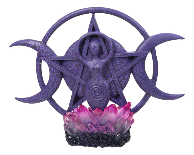 Wicca Shaman Spiral Goddess Triple Moon Pentagram With LED Crystals Figurine
