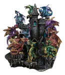 Medieval Colorful 12 Mini Dragons On Mountain Stonewall Castle Display Stand Set