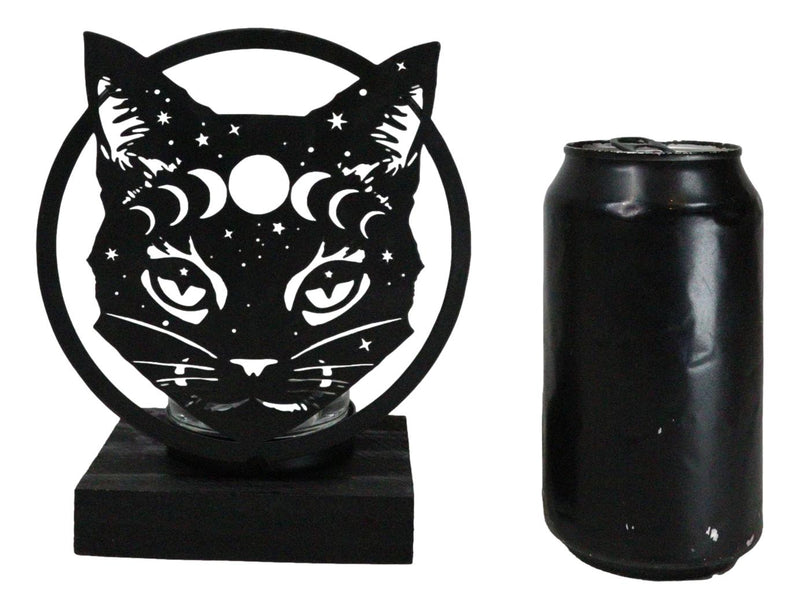Wicca Phases of The Moon Celestial Black Cat Metal Votive T-Lite Candle Holder
