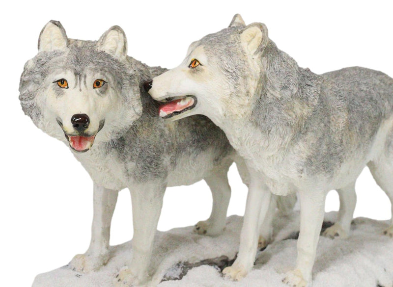 Winter Woodlands Moon Twilight Romance Arctic Snow Wolf Couple Figurine 11.5"L