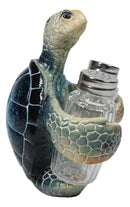 Marine Blue Shell Sea Turtle Hugging Glass Salt Pepper Shakers Holder Figurine