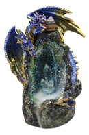 Blue Dragon On Faux Geode Crystal Mountain LED Backflow Incense Burner Figurine