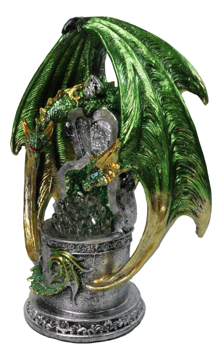 Ebros Green Dragon Treasure Tomb LED Color Changing Crystal Figurine 8.25"H