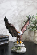 American Bald Eagle with Open Wings On Rock Cliff Statue Figurine 9.75" Tall