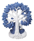 Meditating Buddha with Tree of Life Blue & White Gautama Buddha Figurine 9.5"H